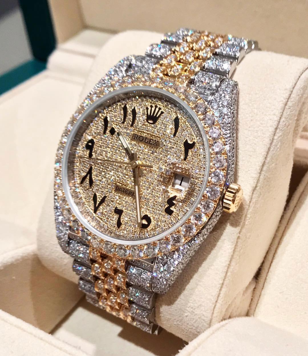 Iced Out Datejust | Two Tone | 10 Carats of Diamonds | Full Diamond Arabic Diamond Dial watch